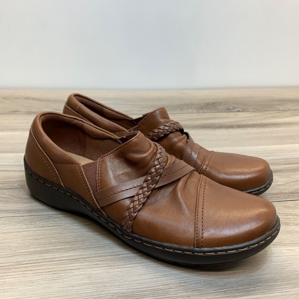 Clarks Collection Cora Braid Flats, Women's Size 10 Brown Slip On Comfort Shoes